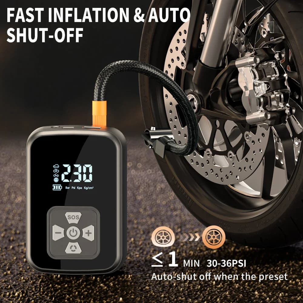 YIJU Pompa d'aria per auto portatile Pompa di gonfiaggio per pneumatici elettrica Display digitale intelligente Macchine per gas per pneumatici Compressore d'aria per moto