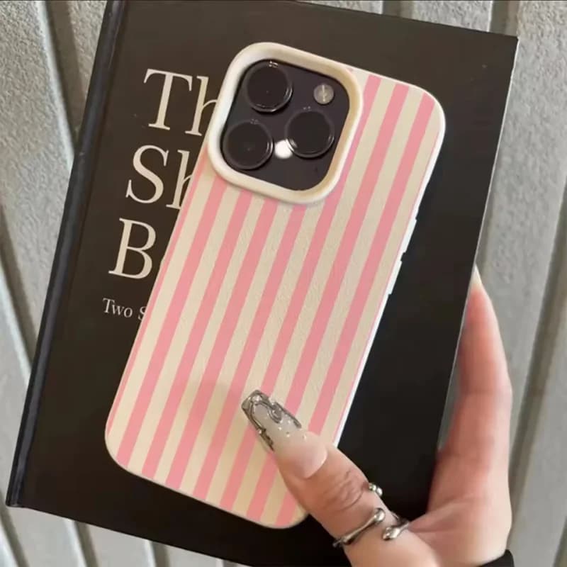 Pink Striped Minimalist INS Couple Phone Case For iPhone 17 Air 16 11 13 12 14 15 Pro Max 16E Silicone Soft Back Cover