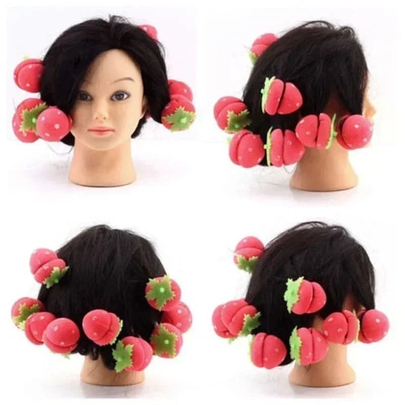 6Pcs Strawberry Foam Hair Curlers Soft Sponge Heatless Curling Rods Reusable No Damage Hair Styling Tools For Women Daily Use