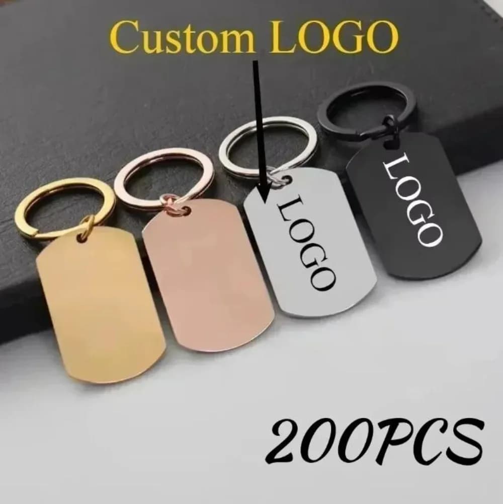 200PCS Wholesale Laser Carving Name Keychain Customized LOGO Pendant Motorcycle Car Keyring for Women Key Ring Chain Gift