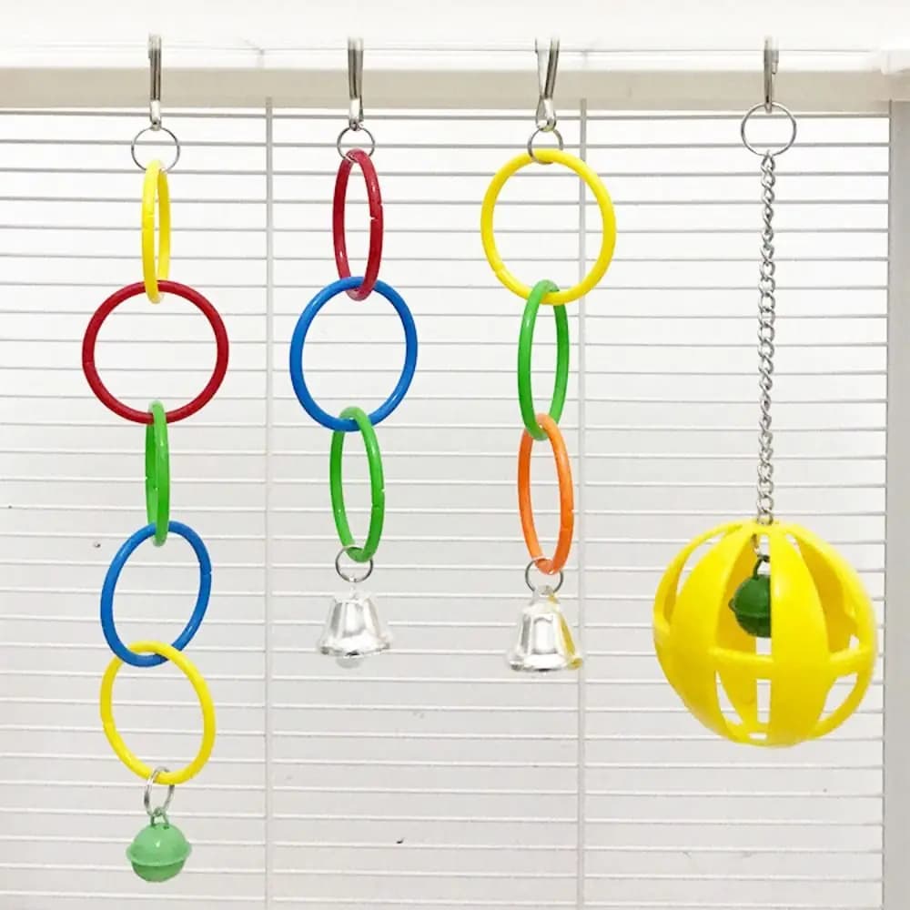 Giocattoli per Uccelli in Plastica con Campanello, Anello Colorato per Arrampicata Pappagalli, Giocattolo Appeso per Uccelli, Accessori per Gabbie