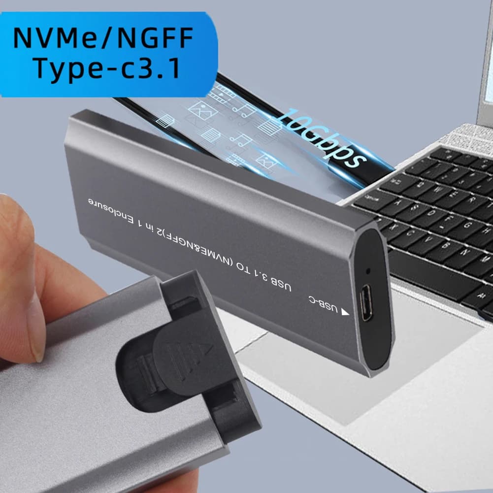 Adattatore SSD da M.2 a USB tipo C 3.1 Chiave MBB+M NVME NGFF Doppio protocollo 2230 2280 SSD Custodia esterna veloce in metallo da 10 Gbps