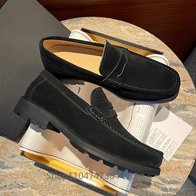High End Loafers Men's Shoes Genuine Leather British Cow Suede Wedding Groom's Business Thick Sole Casual Genuine Leather Male