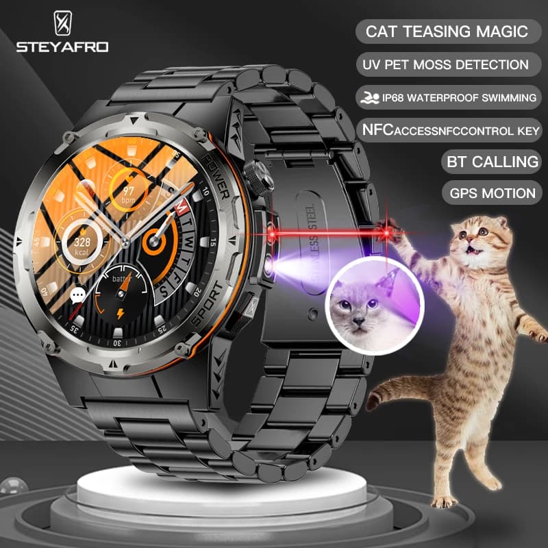 Men's NFC Military Smartwatch IP68 Waterproof Outdoor Sports GPS Health Monitor Called BT UV Pen for Cats