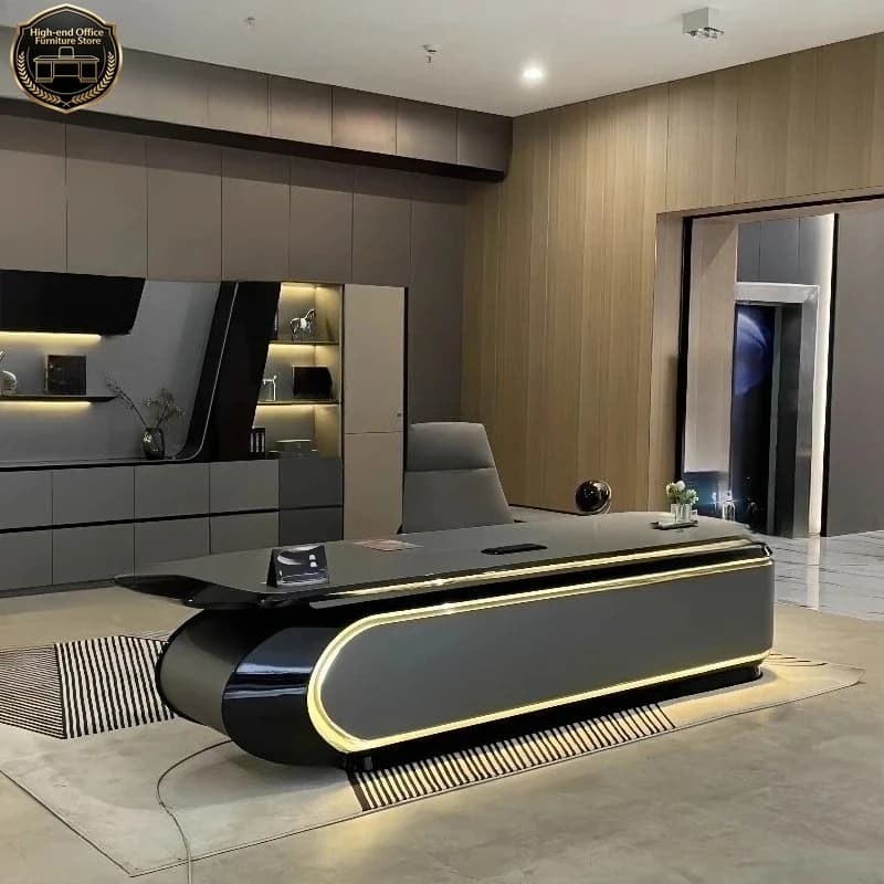 Scrivania da Ufficio Moderna Z10Luxury con Organizer Integrato, Design a Pavimento, Scrivania Direzionale in Legno, Mobili per Ufficio
