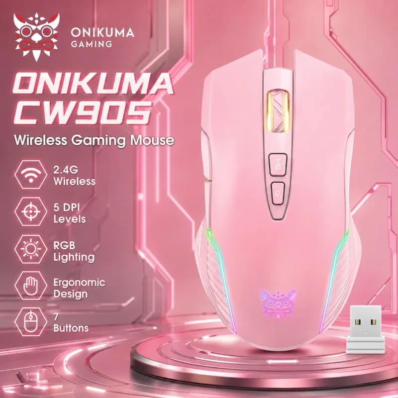 ONIKUMA CW905 Wireless/Wire Gaming Mouse 3600 DPI 2.4G Rechargeable RGB 700mAh 7 Button Optical Mice for Laptop Desktop PC Gamer