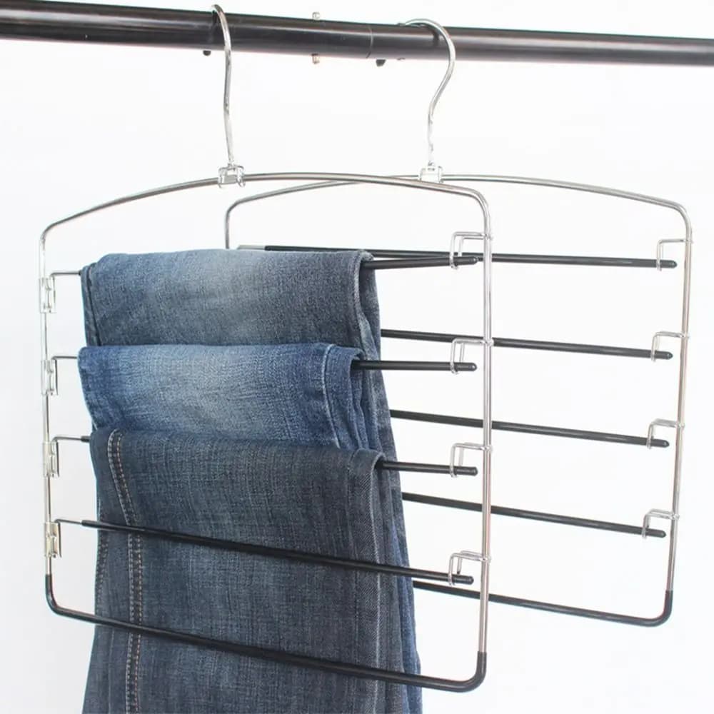 Metal Multi-Layer Trousers Hanger Hanging Moveable Pants Storage Holder Non-Slip Space Saving Clothes Rack Wardrobe