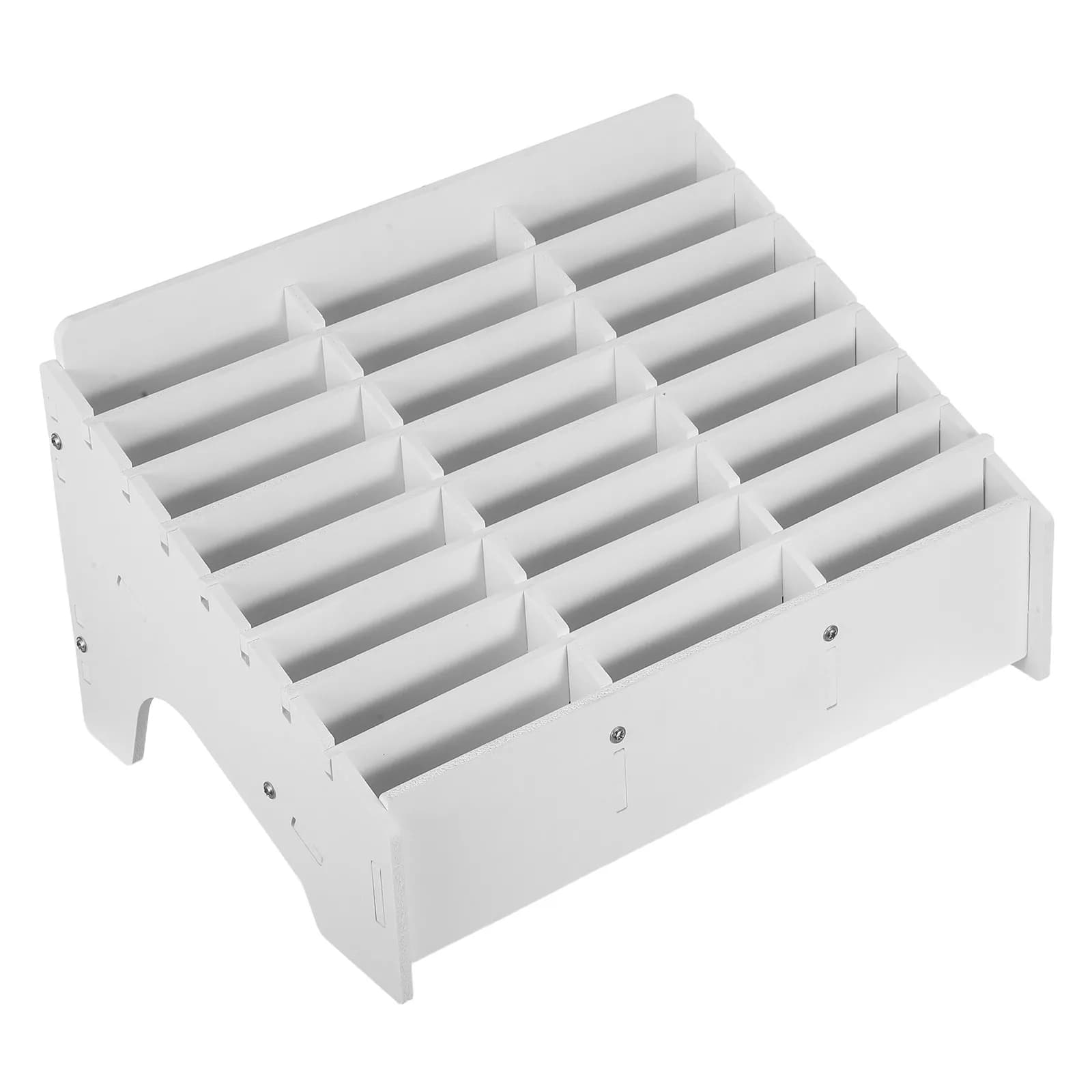 24-Slot Desktop Mobile Phone Storage Box Classroom Phone Organizer Rustic Wood Device Holder for Smartphones Calculators Pens