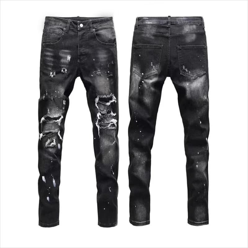 Jeans Vintage Lavati e Strappati per Uomo, Pantaloni Slim Fit con Schizzi di Vernice, Stile Biker, Hip Hop e Street Style