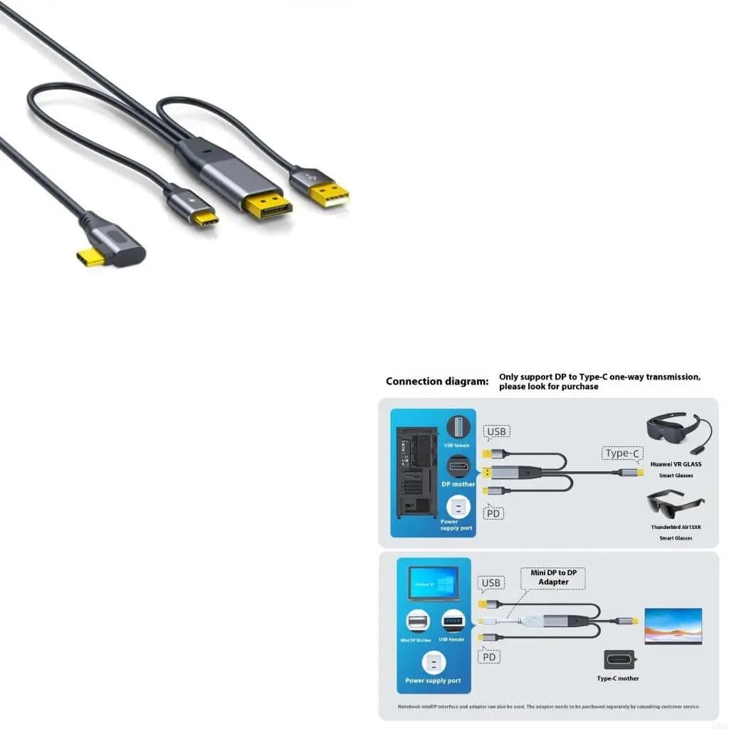 USB C a DisplayPort 4K@60Hz Cavo TOUCT Funzione Supporto per Nreal Xreal L Scherma mobile Sistemi gioco Glasses HX5E