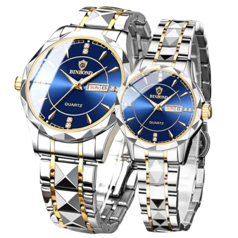Orologi di coppia per San Valentino, da uomo e da donna, con calendario luminoso, impermeabili, in acciaio inossidabile, con quadrante al quarzo, per lui e per lei.