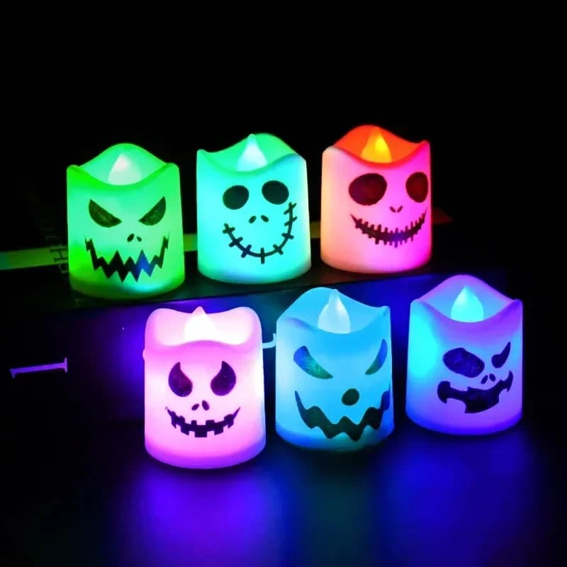 6pcs Halloween Candle Led Ghost Pumpkin Light Glowing Lamp Halloween Party Home Bar Decoration Haunted House Horror Props