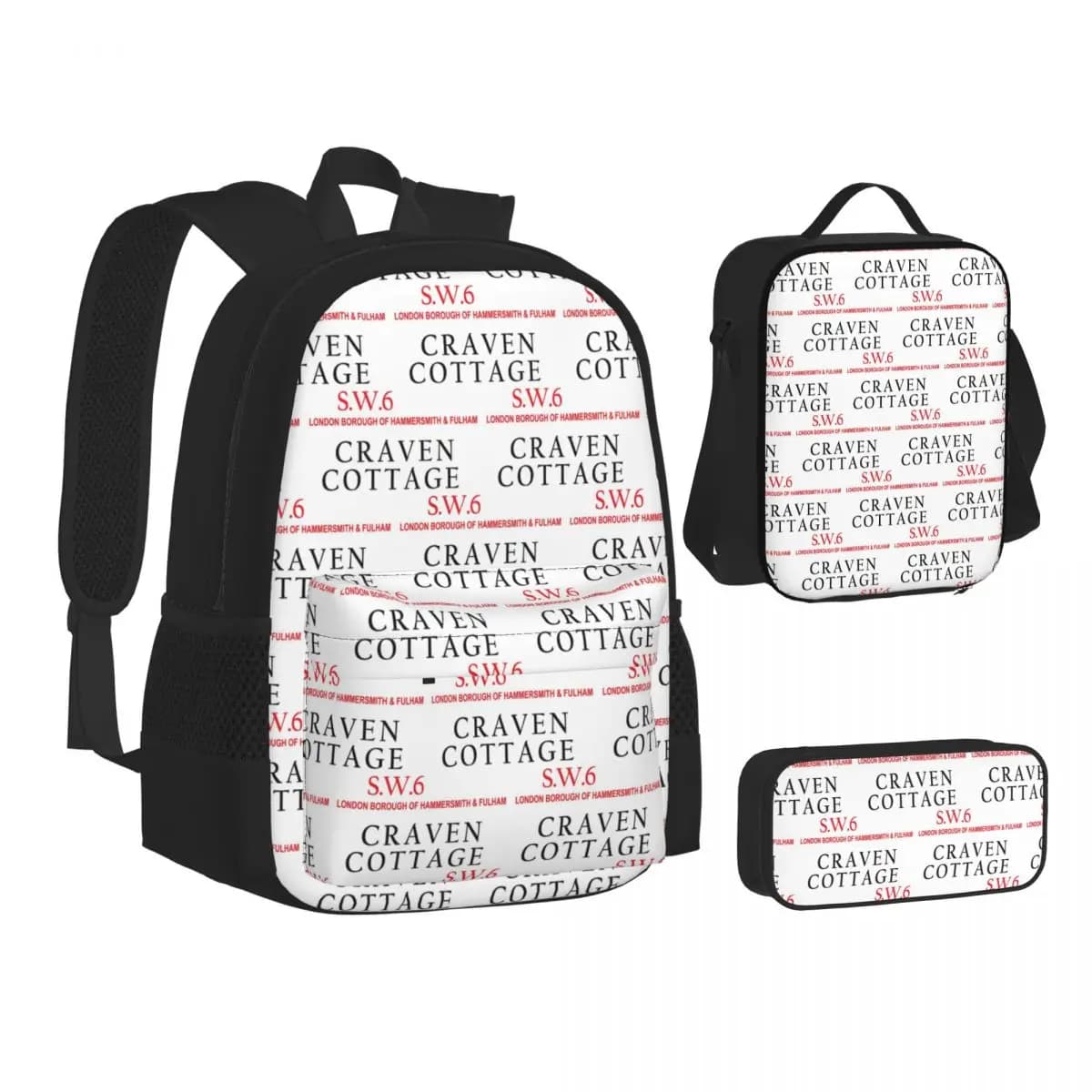 Craven Cottage Fulham Sw6 Lightweight Hoodie Backpacks Bookbag School Bags Children Rucksack Lunch Bag Pen Bag Three-Piece Set