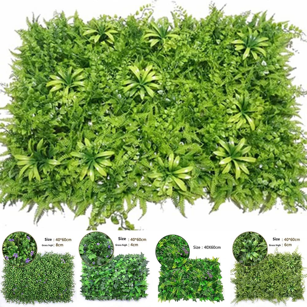 Pannelli di Erba Artificiale 60X40CM per Decorazione Giardino e Casa, Piante Finte in Plastica, Pannelli di Prato Sospesi
