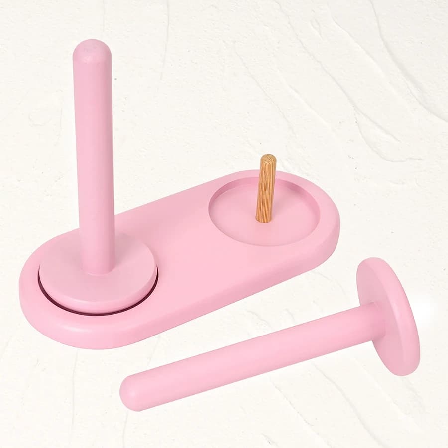 Portafilo in legno a doppio asse, portafilo in legno girevole per macchine da cucire, forniture per cucito artigianale, portafilo rosa a doppio asse