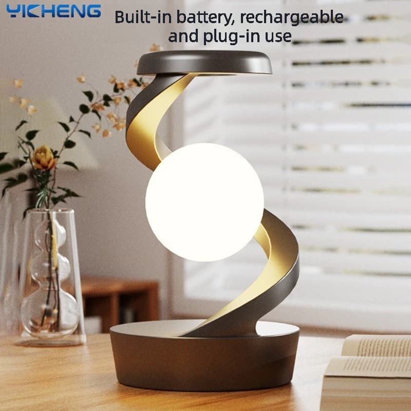 Lampada da Tavolo RGB Intelligente con Sospensione Visiva Rotante, Luce Notturna Colorata, Ricarica Wireless per Telefono, Lampada da Campeggio