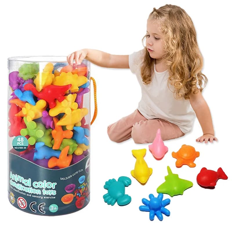 Giocattoli Montessori per bambini Gioco di abbinamento arcobaleno Cognizione animale Colore arcobaleno Ordina allenamento motorio fine Puzzle sensoriali Montessori Giocattolo