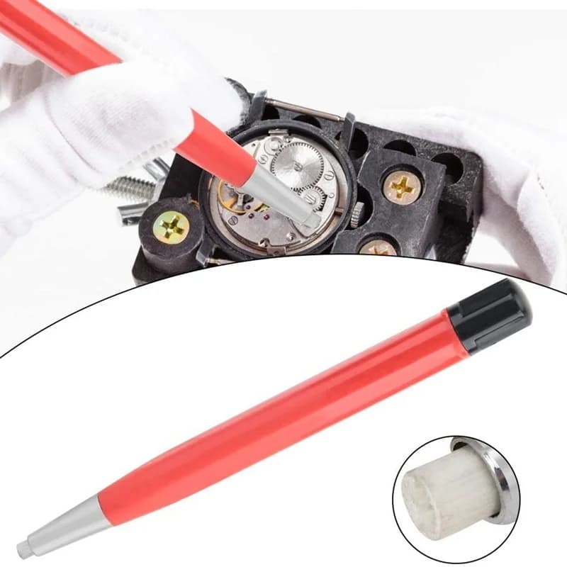 Pennello per Rimozione Ruggine Orologi, in Fibra di Vetro, Ottone e Acciaio, Strumento per Pulizia e Lucidatura, Rosso, per Riparazione Orologi, Pennello per Parti di Orologi