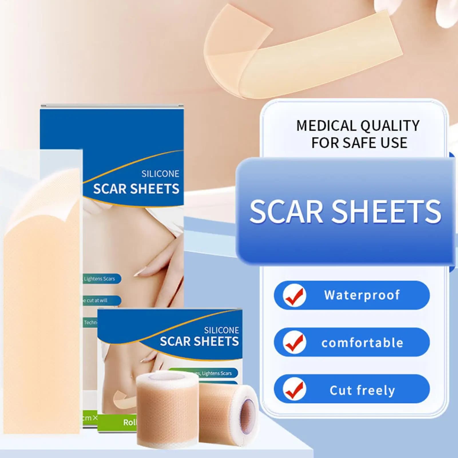 1 Silicone Sheet Roll for Scars 4cmX0.5cm, Self-adhesive Tape for Shoe Covers, Reusable and Effective, Skin Care Strips, Collagen Tape for Scars