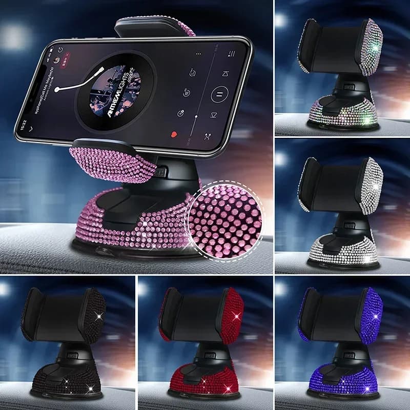 2024 Supporto per telefono cellulare con diamante per supporto per telefono per auto Supporto da tavolo flessibile rosa Supporto per accessori per auto Bling Interni Donna Worldmum