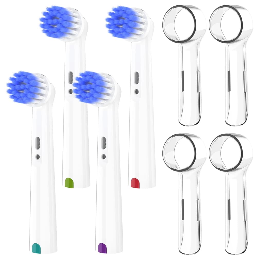 4x Soft spare heads compatible with Oral B electric toothbrush, 4x Dust cover for brush heads for Pro 1000 100