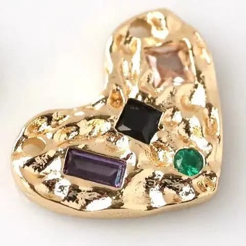 1 pz Ciondolo a Cuore Semplice Placcato Rame Oro con Zirconi Quadrati per Creazione Gioielli Fai da Te, Accessori per Braccialetti