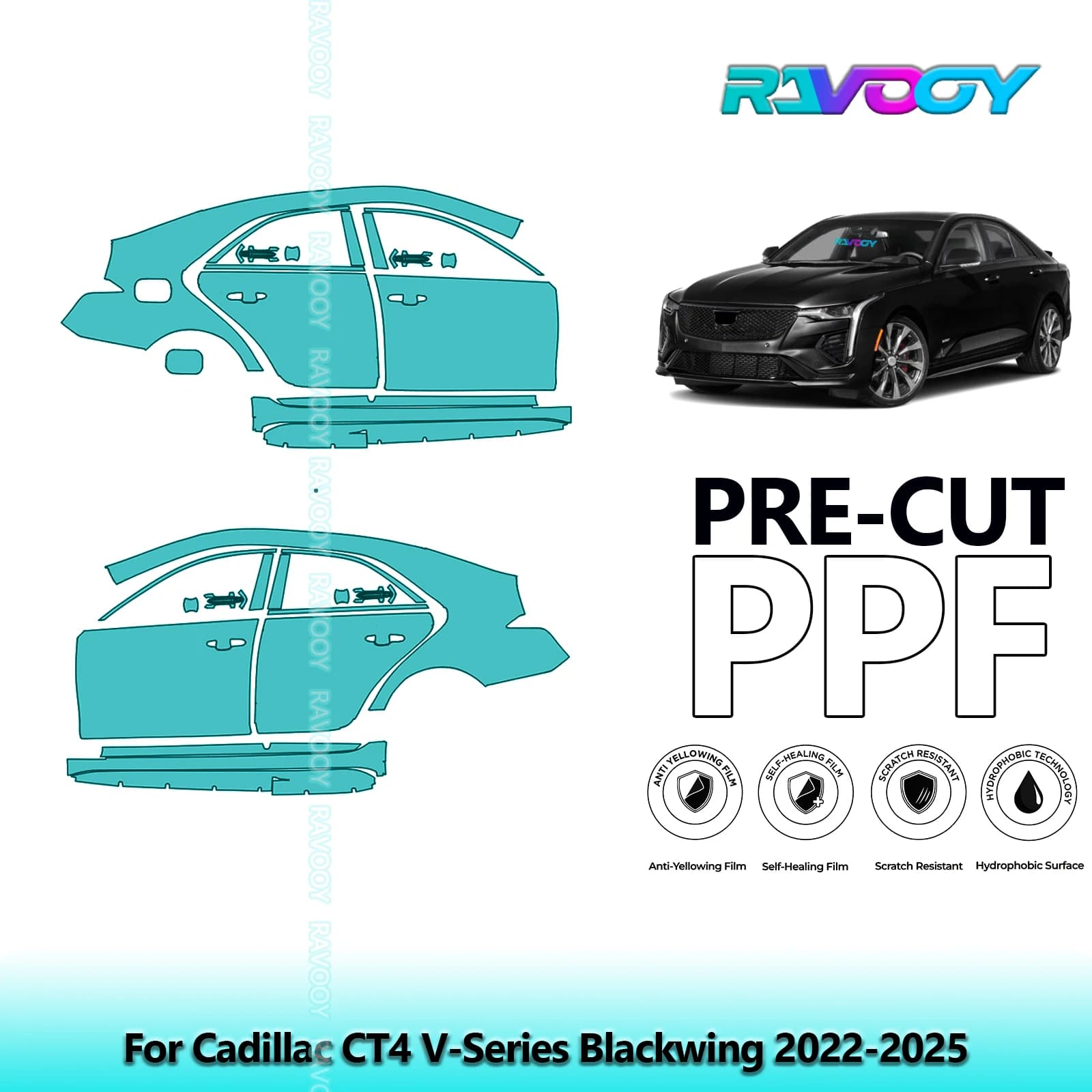 Per Cadillac CT4 V-Series Blackwing 2022-2025 8.5mil Trasparente Opaco Pre-Cut PPF Porta e Pilastro A/B Kit TPU Pellicola di Protezione Della Vernice Set