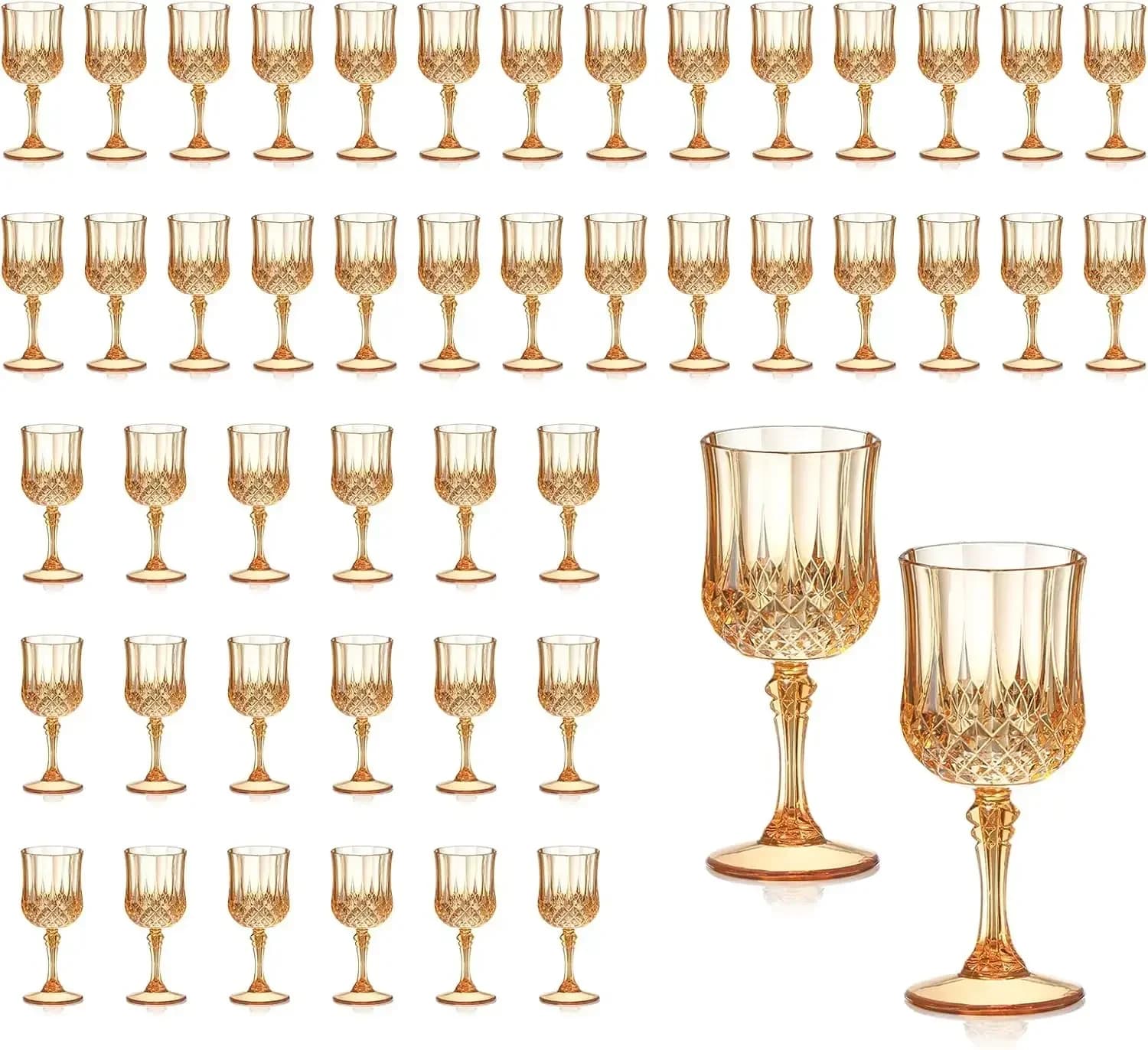 Set di 48 Bicchieri da Vino Vintage in Plastica da 210ml, Calici Infrangibili per Matrimoni, Bicchieri in Cristallo per Acqua, Stoviglie Riutilizzabili