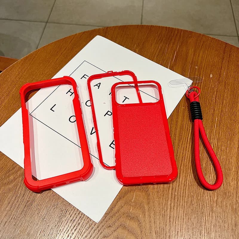 3in1 Shockproof Phone Case For iPhone 17 16 15 14 13 Pro Max Four-corner Anti-fall With Lanyard Anti-drop Protective Phone Case