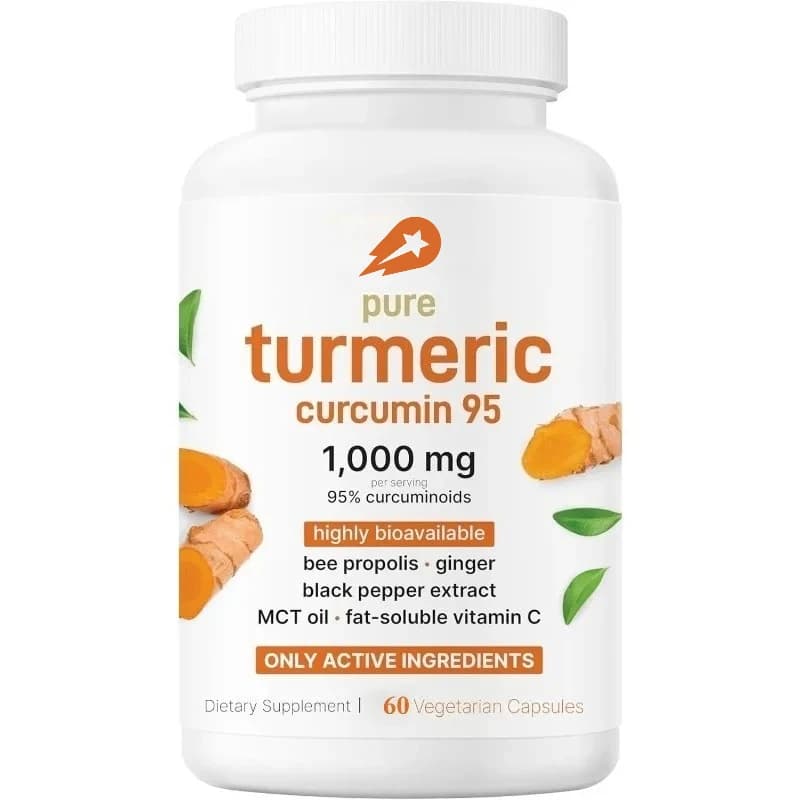 Integratore di Curcuma e Curcumina 1000mg, Contiene 95% Curcumina, Propoli, Olio MCT, Vitamina C e Pepe Nero - 60 Capsule Vegetali