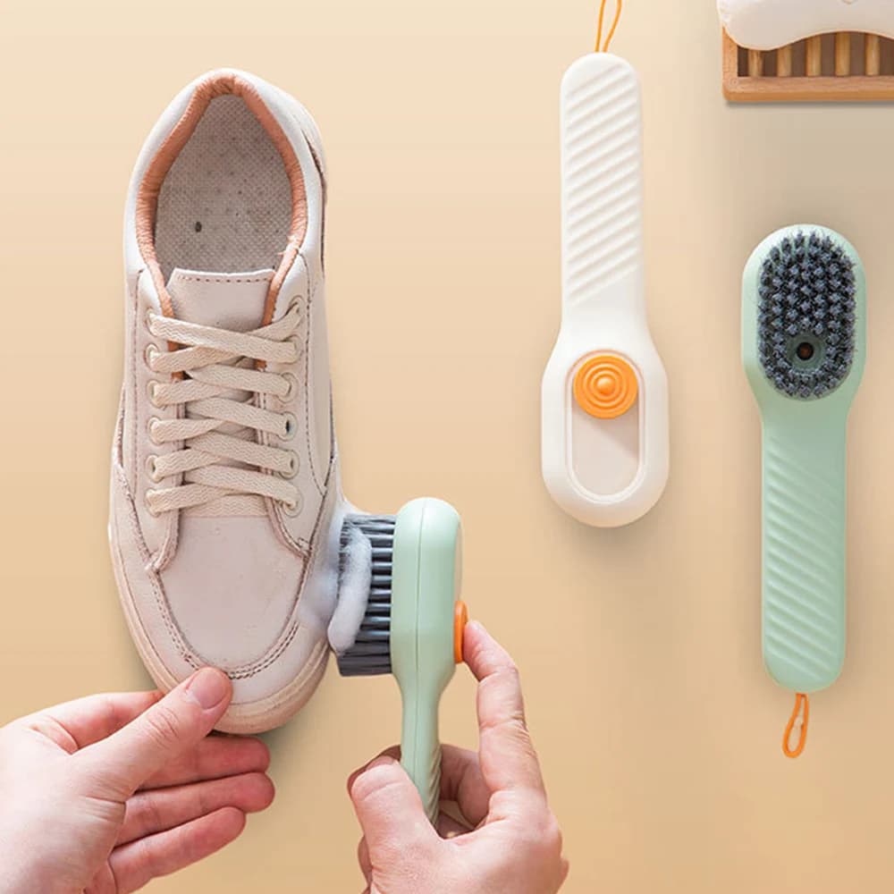 Multi functional liquid shoe brush, soft bristles for washing shoes without damaging them, household laundry brush tool