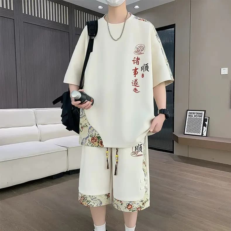 Completo Sportivo Estivo Casual da Uomo: T-shirt a Maniche Corte e Pantaloncini in Poliestere - Tendenza Giovanile