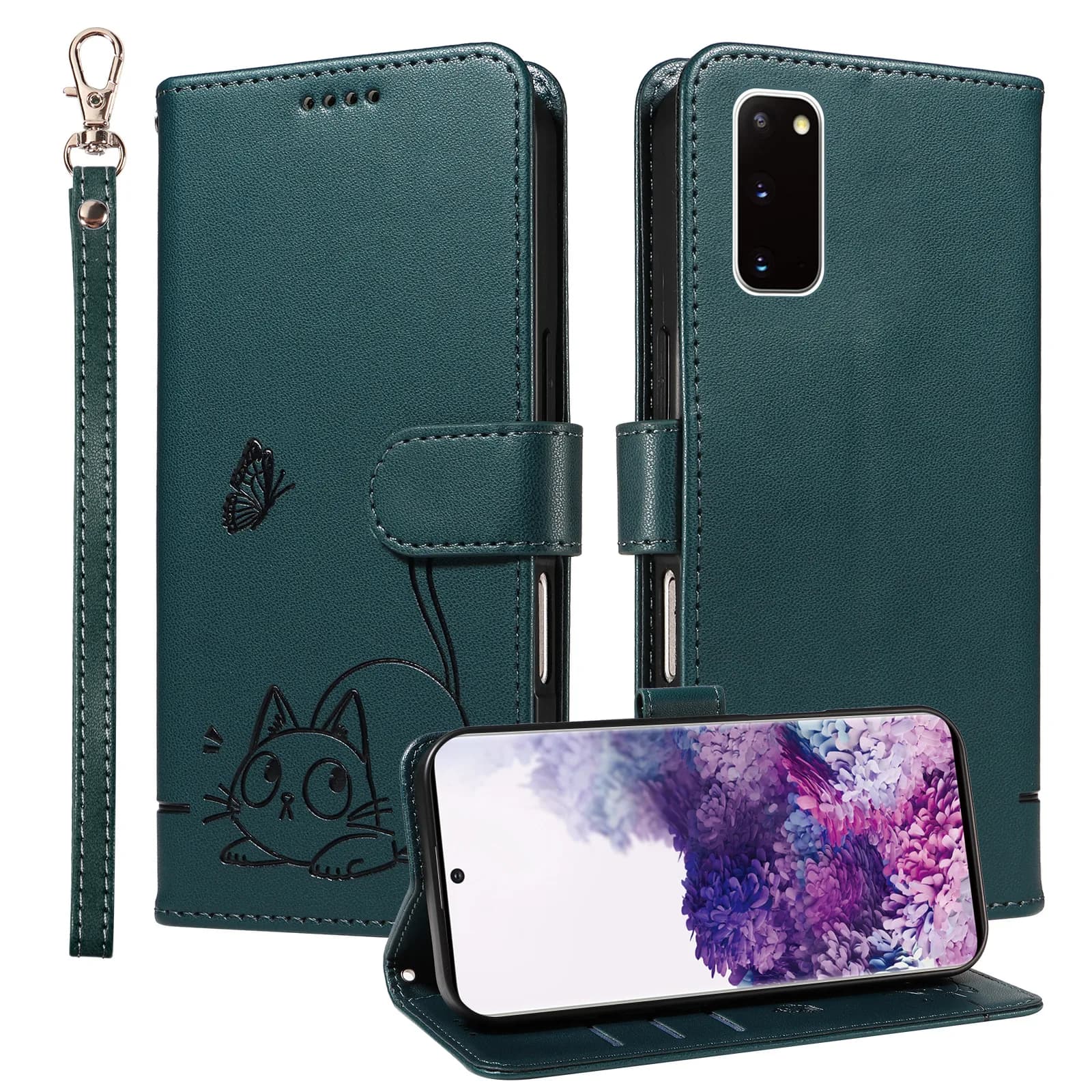 Custodia Lucky Money Cat per Motorola Moto G75 G55 G35 G15 G05 G84 G54 G34 G24 G14 G04 in pelle con laccetto e 3 scomparti per carte, funzione portafoglio