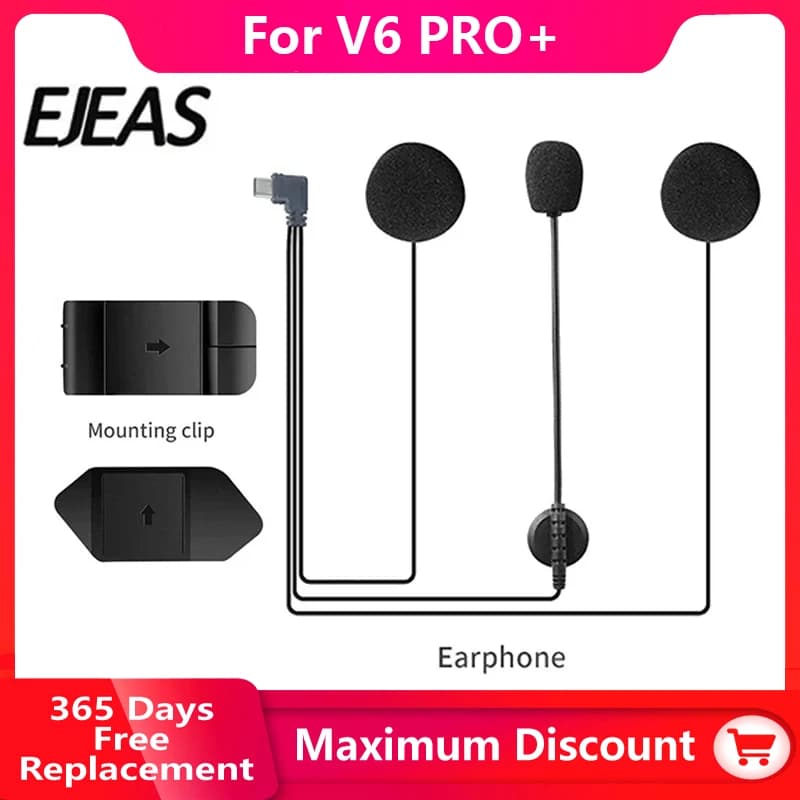 Auricolare originale per EJEAS Q8 V4PLUS V6Pro + V7 Q7 Tipo-C Interfono per casco con altoparlante Microfono Clip e base opzionali