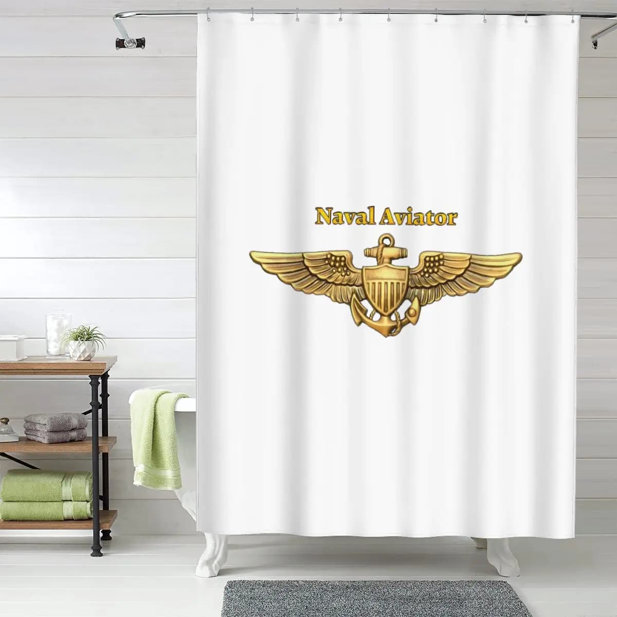 Tenda da doccia Navy Aviator Wings, tende da bagno impermeabili in poliestere con ganci
