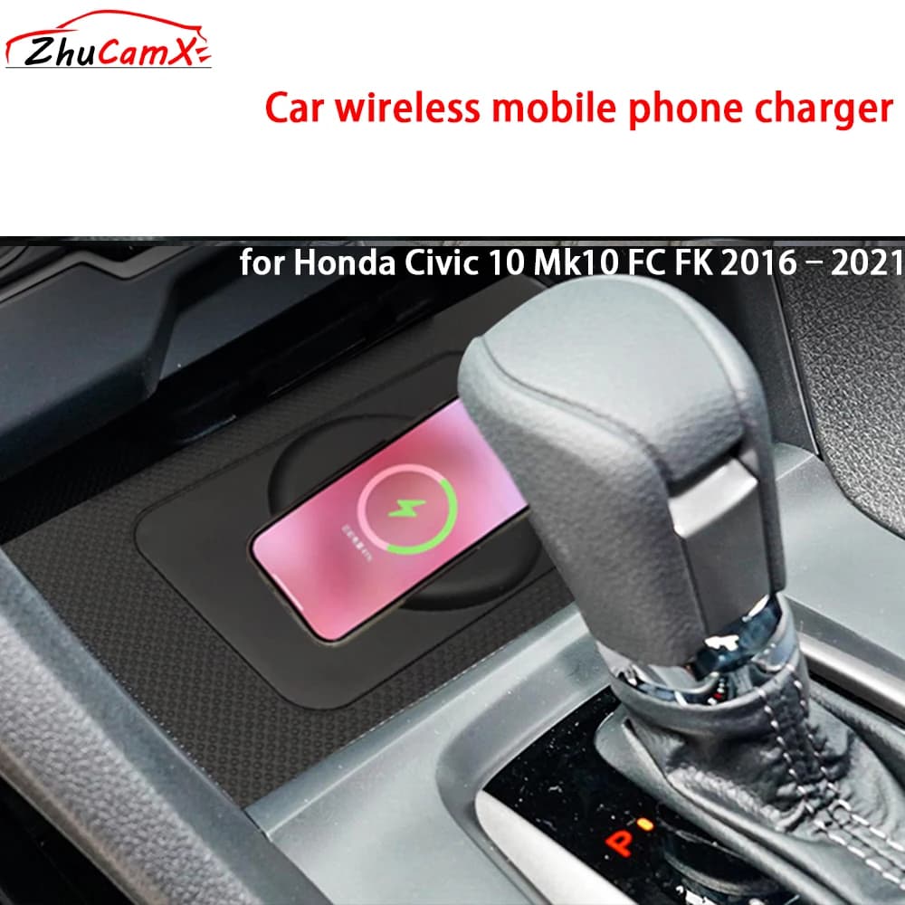 Per Honda Civic 10 Mk10 FC FK 2016–2021 Console centrale di archiviazione Caricatore per telefono cellulare wireless QI 18W iPhone Magsafe Ricarica rapida