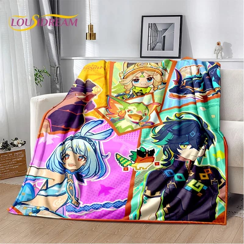 Nuova Coperta Morbida con Personaggi di Genshin Impact 2025, Plaid per Casa, Camera da Letto, Divano, Picnic, Regalo per Bambini
