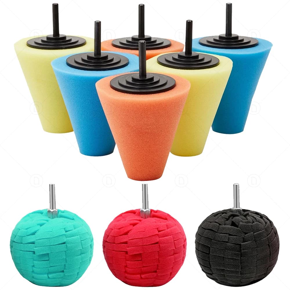Cuscinetti in spugna per lucidatura per trapano Kit per lucidatura con sfera in spugna per cono per lucidatura per ruote per auto automobilistiche Cura del mozzo Metallo Plastica Vetro