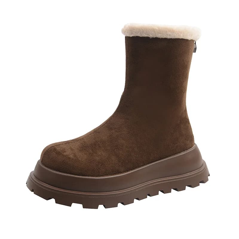 Winter Fashion Chunky Platform Heels Women Cotton Snow Boots Outdoor Concise Height Increase Keep Warm Short Booties Shoes