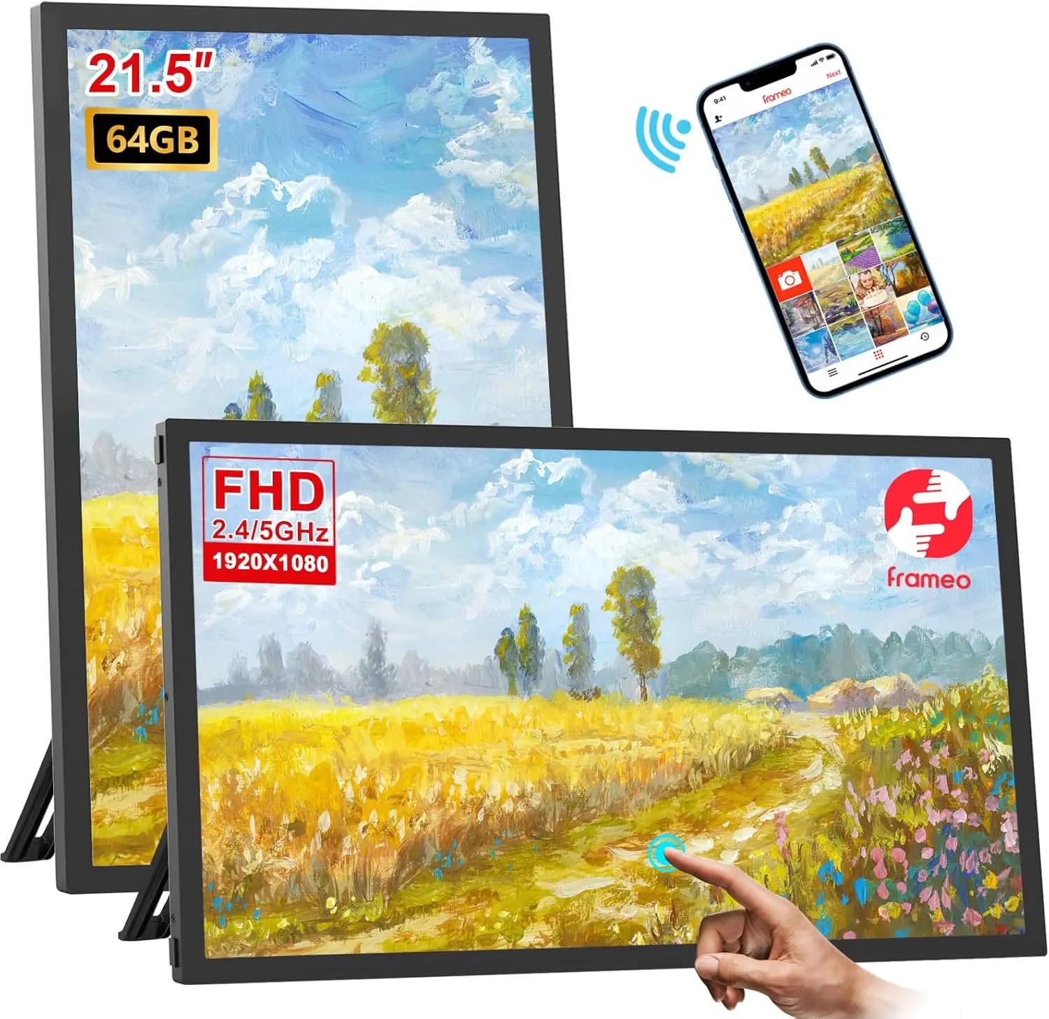 Frameo Cornice per foto digitale WiFi intelligente da 21,5 pollici 64 GB Touch screen LCD FHD 1920x1080, miglior regalo di Natale per amici e familiari