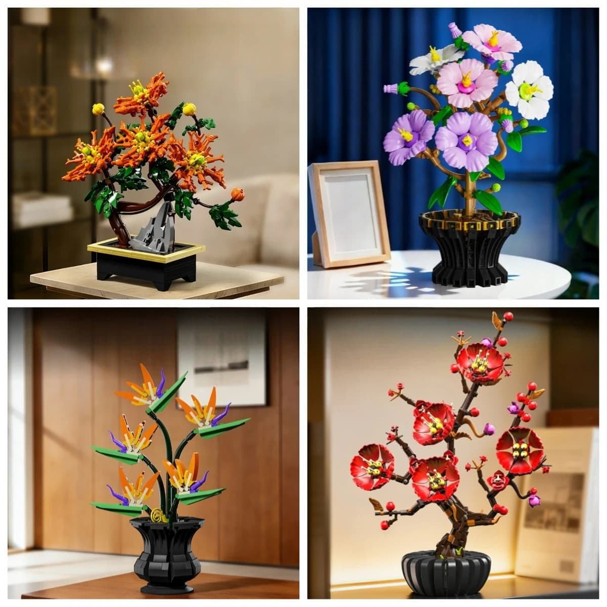 MOC Dragon Claws Chrysanthemum Hibiscus Potted Flower Building Blocks Set Blossom Plant Toys For Children Birthday Holiday Gifts