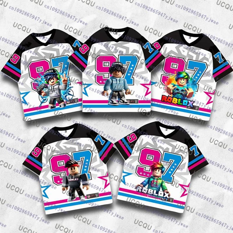 Roblox Game Kids Cosplay T-shirt per ragazzi e ragazze, abbigliamento sportivo per bambini, casual, traspirante, con scollo a V, manica corta, abbigliamento estivo per bambini, regalo