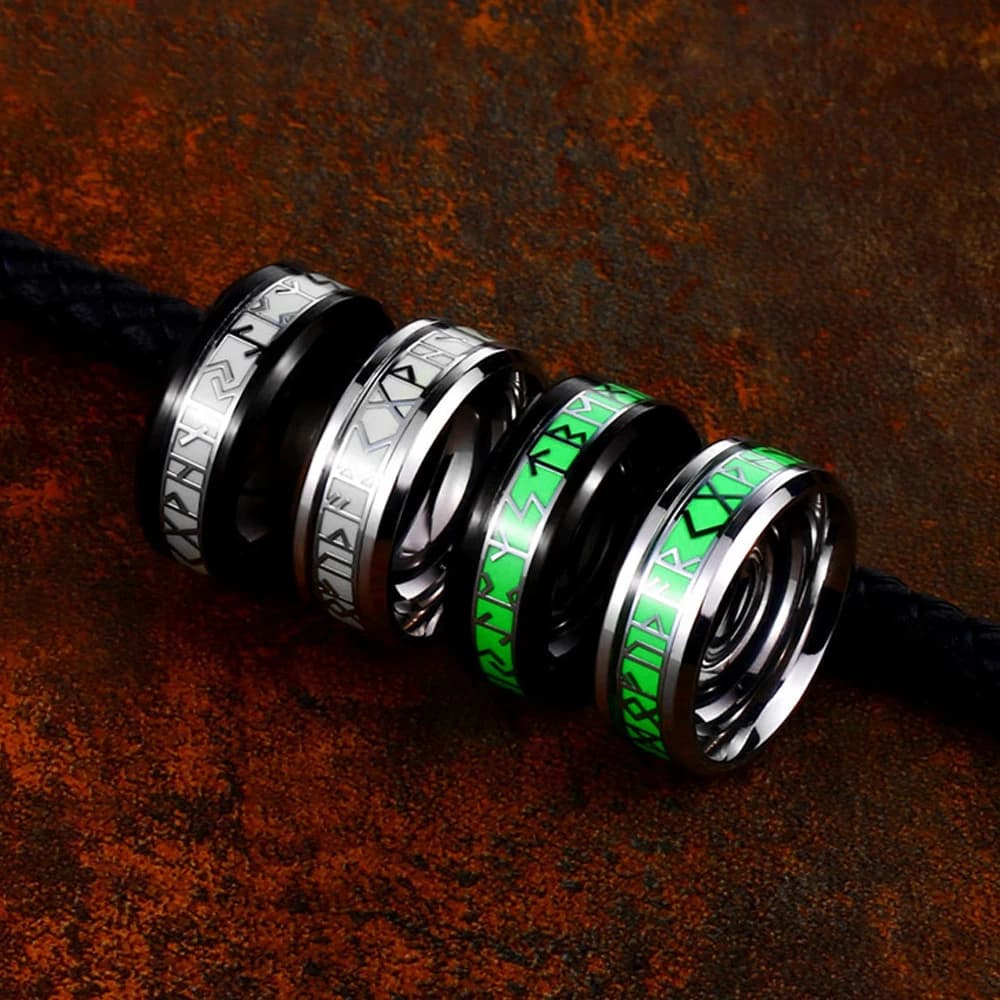 Moda semplice luminoso Rune vichinghe anelli Punk Hip Hop anello in acciaio inossidabile 316L per uomo donna amuleto gioielli regali all'ingrosso