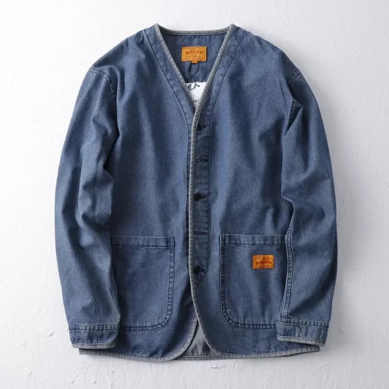 Amekaji Giappone Retro Lavaggio Pesante Abbigliamento da Lavoro Abbigliamento 100% Cotone Giacca di Jeans da Uomo Alla Moda Cardigan Top Taoist Robe Giacca da Uomo