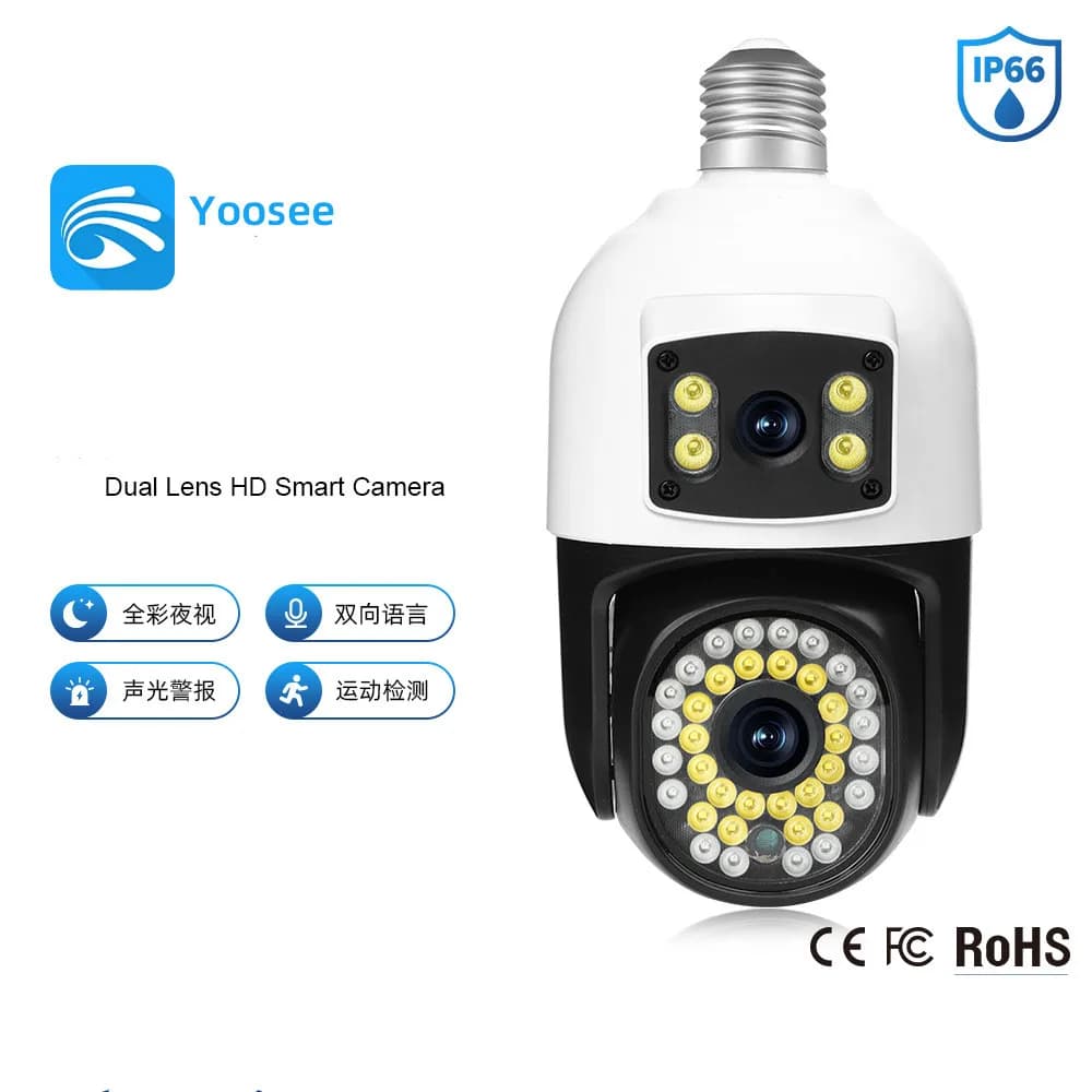 4MP Yoosee APP Dual Lens Full Color E27 Wireless PTZ IP Dome Camera AI Rilevazione umanoide Sicurezza domestica CCTV Baby Monitor