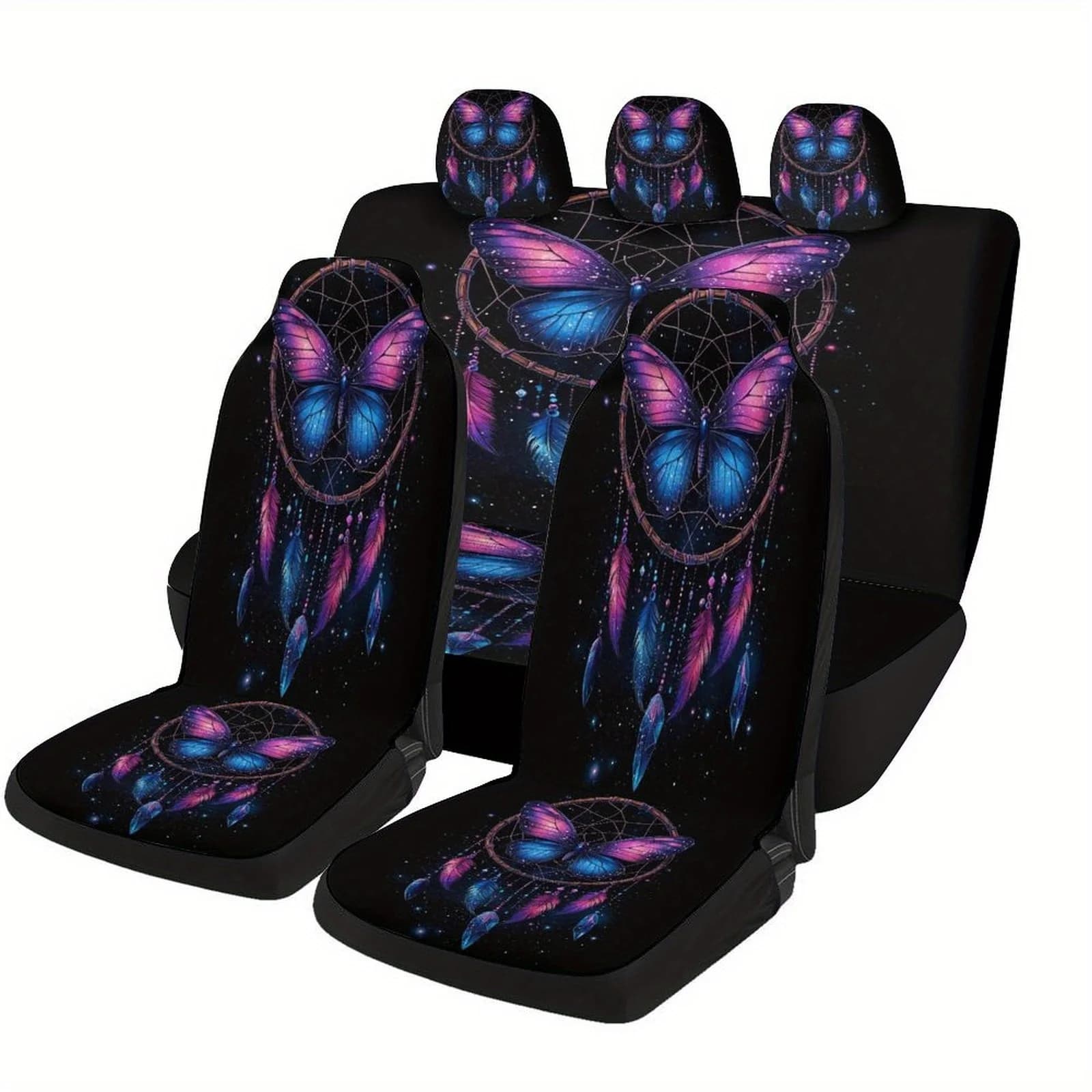Dreamcatcher Butterfly Car Seat Cover Set For Most Cars/Fashion Novelty Protector Full Set/Universal Covers For 2 Front Seat And
