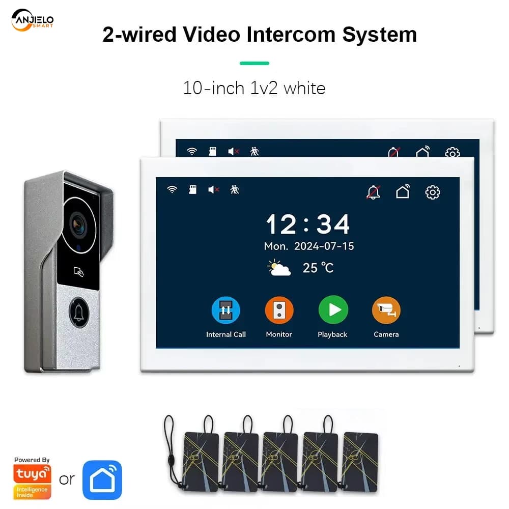 ANJIELO 1080P tuya 7 e 10 pollici touch campanello a 2 fili sistema di videocitofono per la casa campanello in metallo supporta telecamera IP Tuya smart