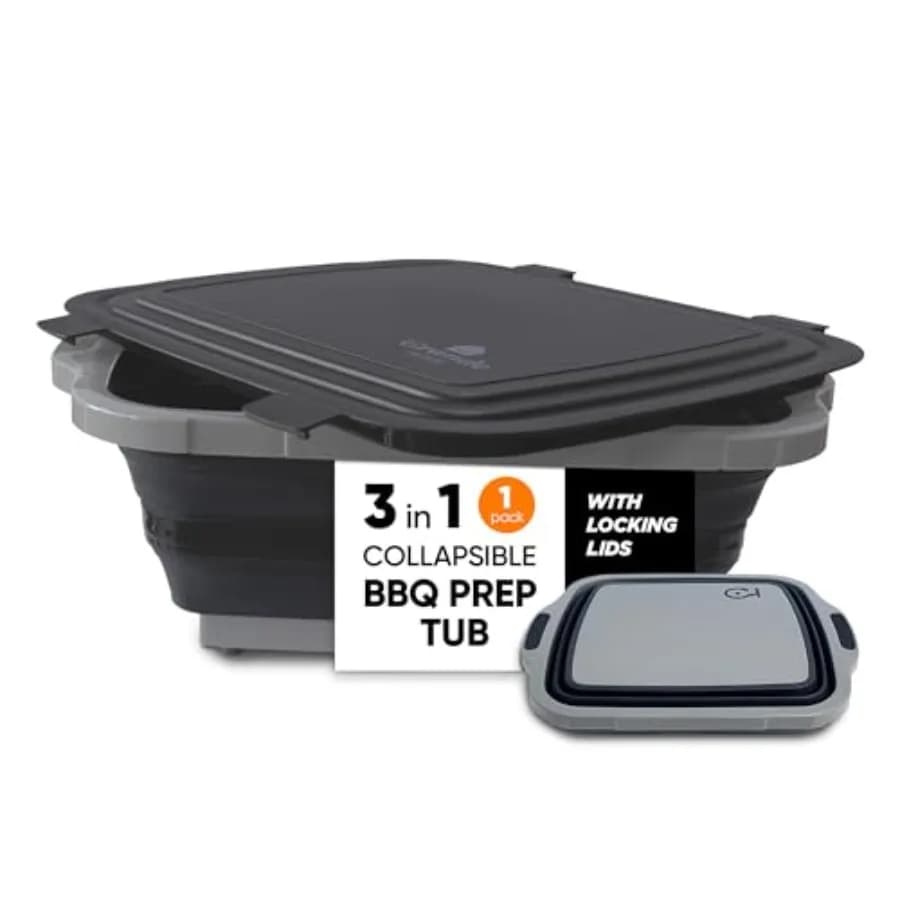 Contenitore Pieghevole Extra Large per Preparazione BBQ con Tagliere, Coperchio Bloccabile, Contenitori per Preparazione Pasti e Alimenti con Coperchi per Riposare la Carne, Set da 3