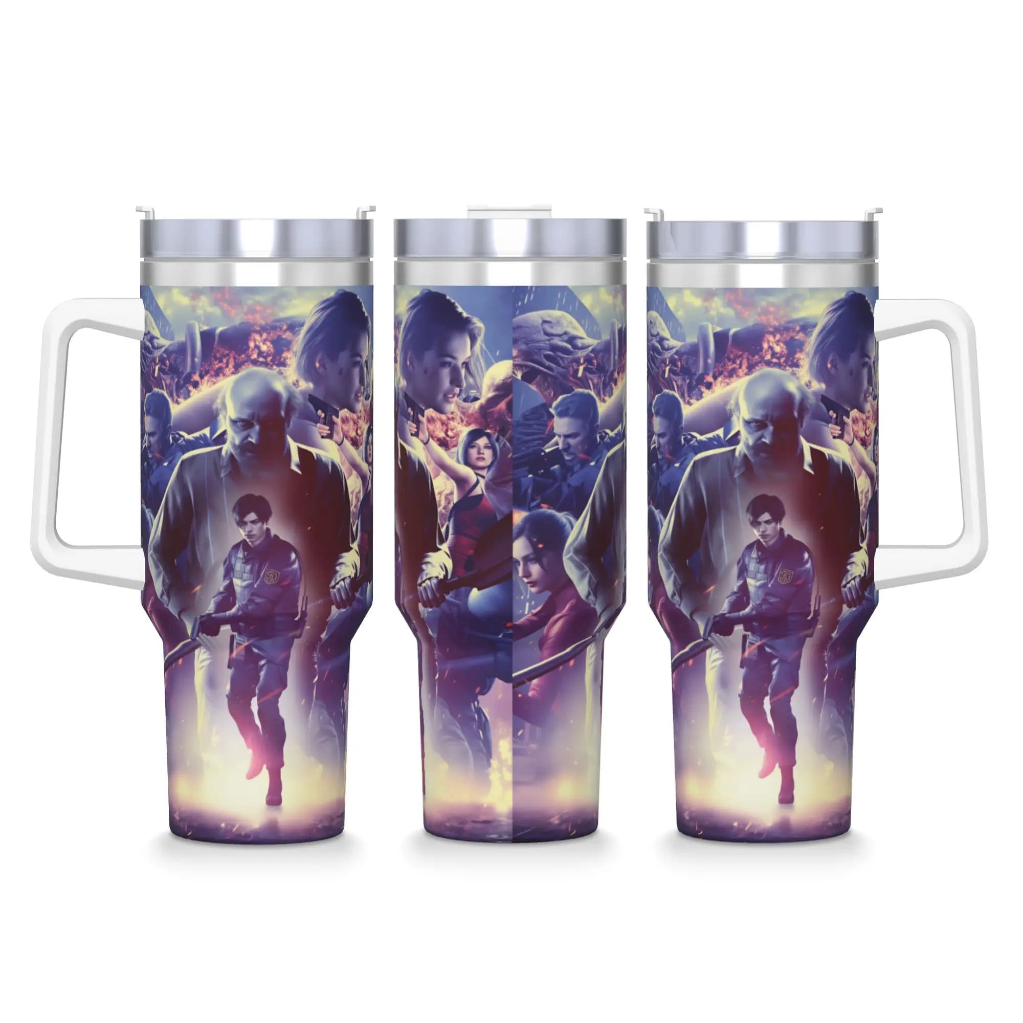 Tumbler in Acciaio Inox Resident Evil, Tazze Termiche da Viaggio con Cannucce e Coperchio, 40oz, Bicchieri per Auto, Bottiglia per Bevande Fredde