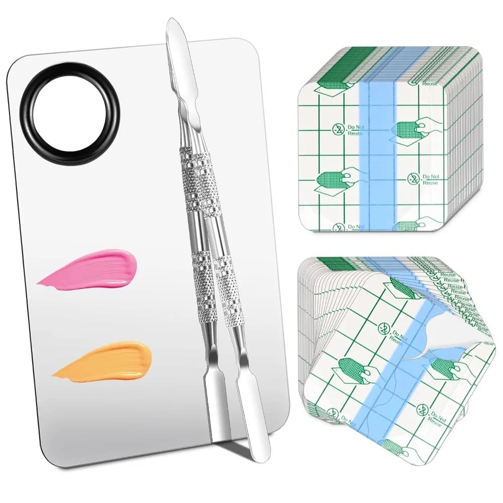 Professional Reusable Stainless Steel Makeup Mixing Palette Tray with Spatula for Foundation Concealer Lipstick Pigment Blending Nail Art Eyeshadow Eyelash Extension Makeup Artist Kit Beauty Cosmetic Tools Single Use